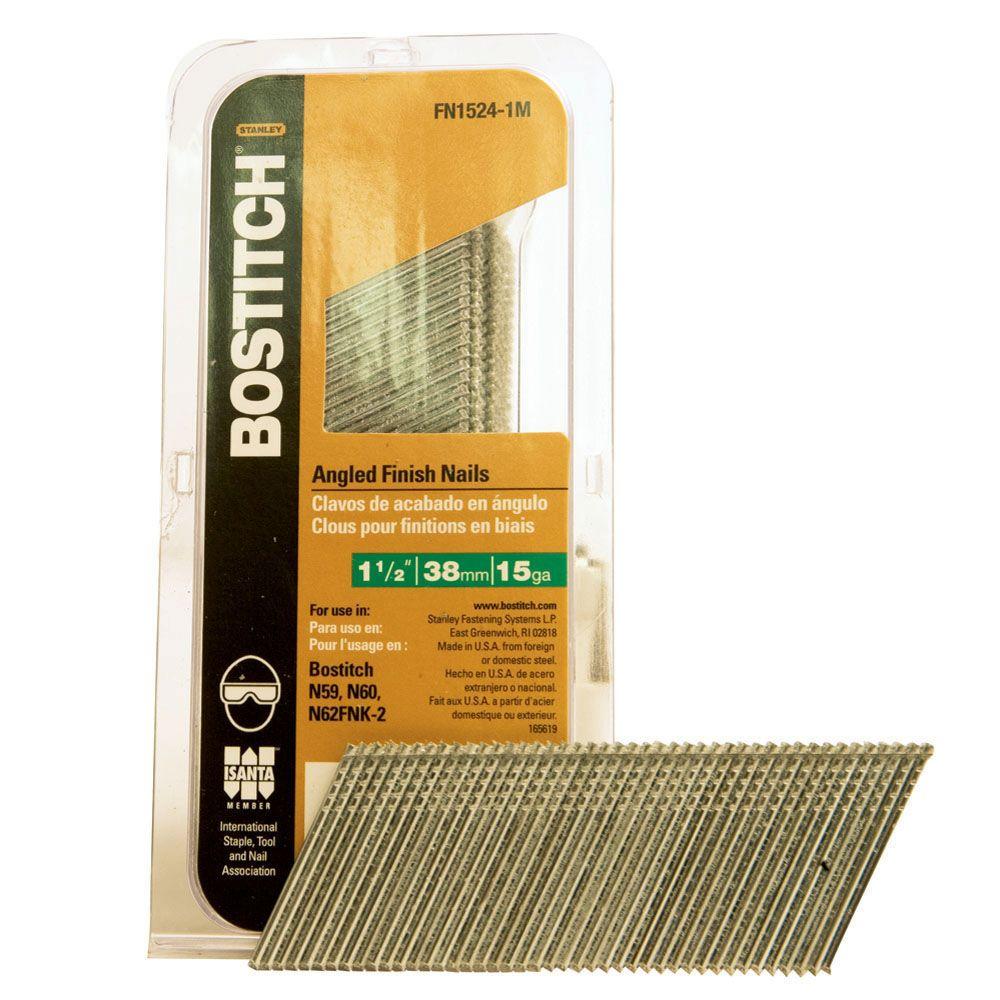 1000-Qty. BOSTITCH FN1520-1M 1-1//4-Inch 15-Gauge FN Style Angled Finish Nails