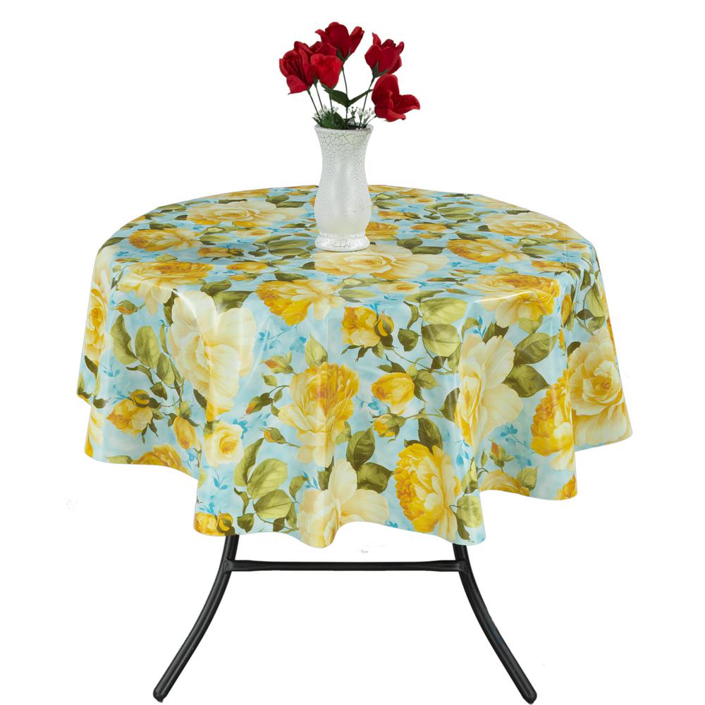 Berrnour Home 55 in. Round Indoor and Outdoor Yellow Rose Design