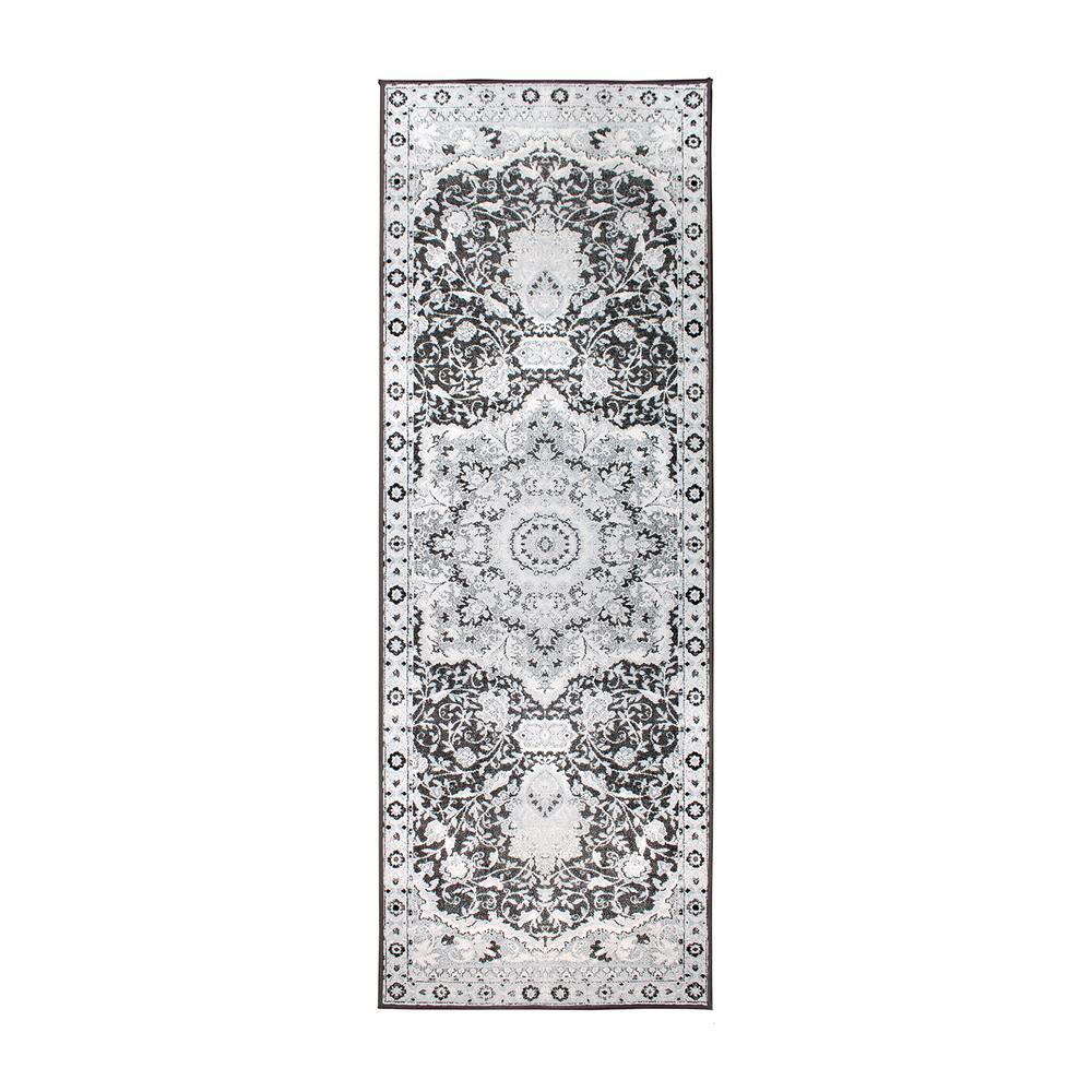 My Magic Carpet Parviz Grey Medallion Washable 2.5 ft. x 7 ...