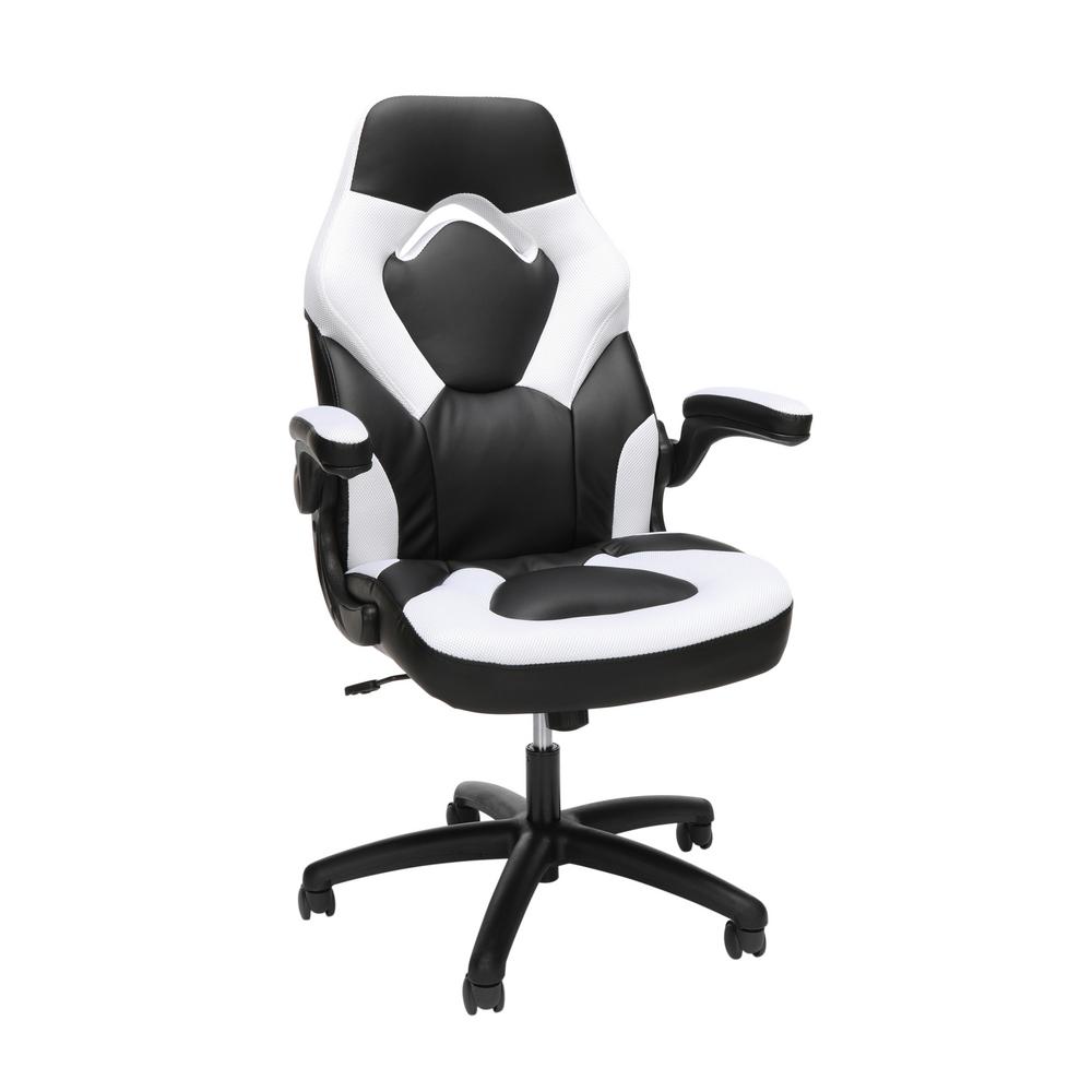 OFM Essentials Collection Racing Style Bonded Leather Gaming Chair, in White (ESS-3085-WHT)-ESS 