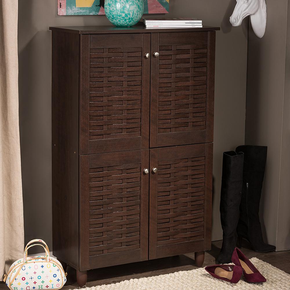 Baxton Studio Winda Dark Brown Wood Tall Storage Cabinet