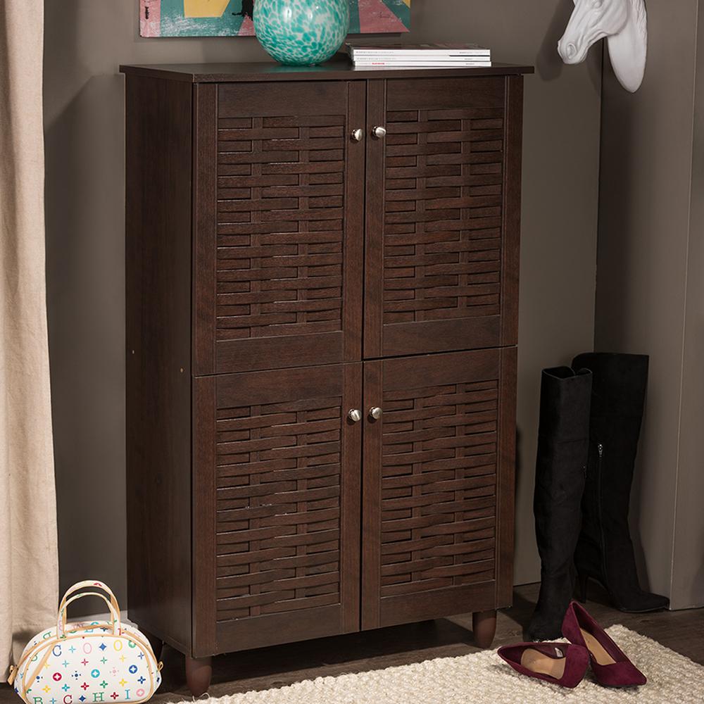 Baxton Studio Winda Dark Brown Wood Tall Storage Cabinet 28862