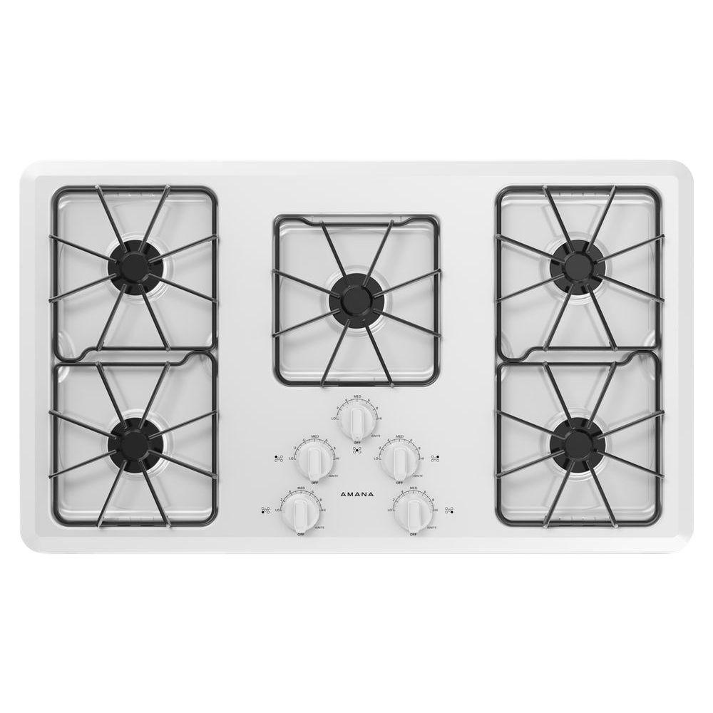 Amana 36 in. Gas Cooktop in White with 5 BurnersAGC6356KFW The Home