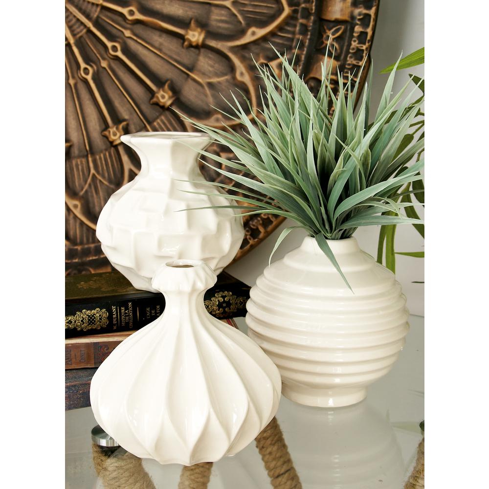 Litton Lane 6 In Sculpted White Ceramic Decorative Vases Set Of 3 Sculpted White Ceramic Decorative Vases Set Of 3
