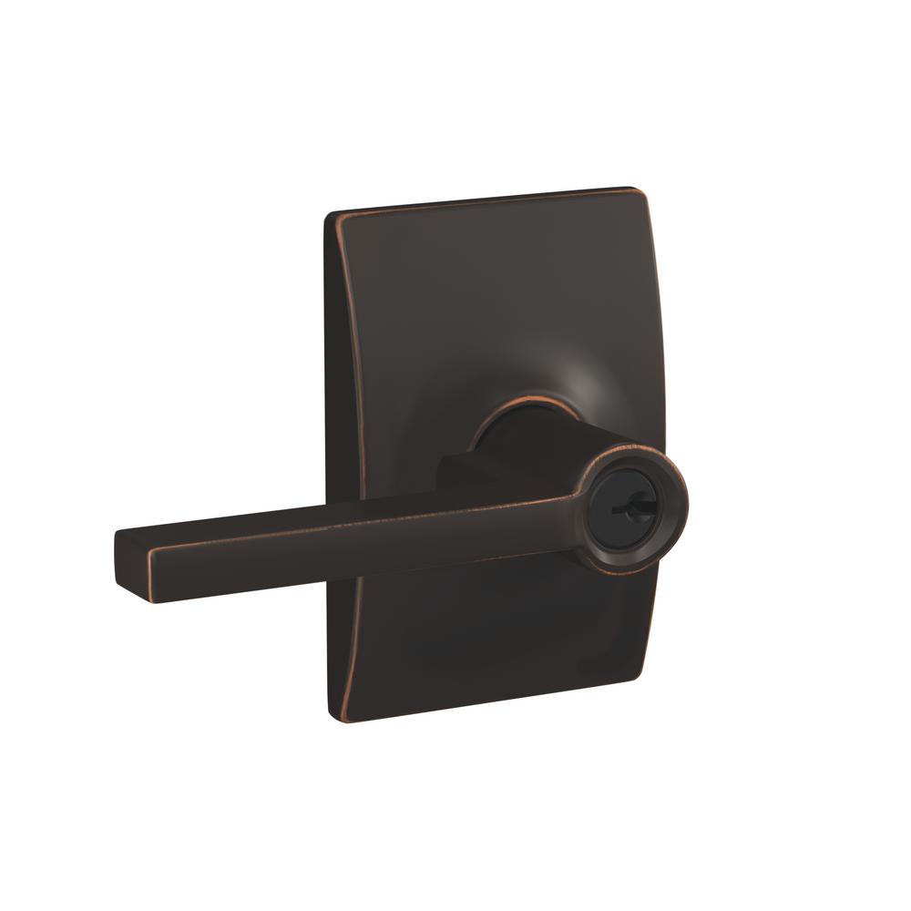 Schlage Custom Latitude Aged Bronze Keyed Entry Door Lever with Century TrimF51A LAT 716 CEN