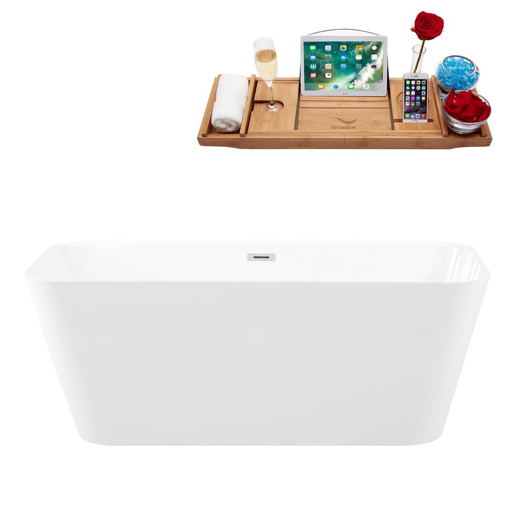 59" Solid Surface Resin K-82-59FSWHSS-FM Soaking Freestanding Tub with Internal Drain