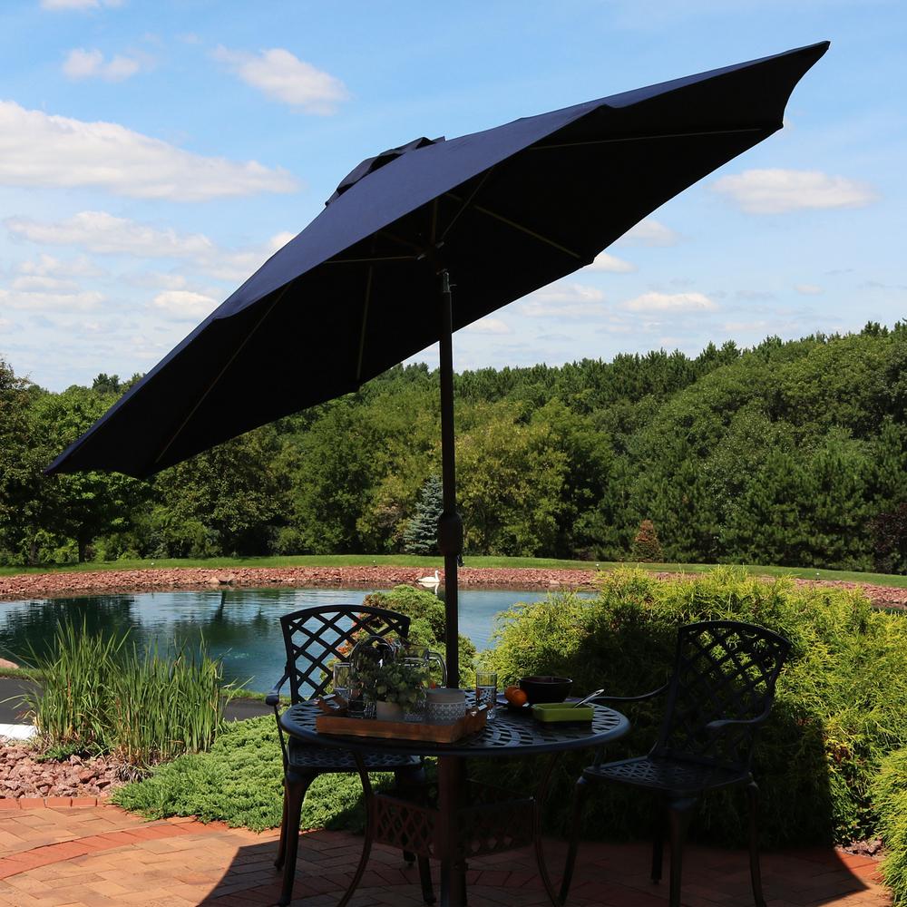 Sunnydaze Decor 9 Ft Aluminum Market Auto Tilt Patio Umbrella In Sunbrella Navy Blue Jlp 655 The Home Depot