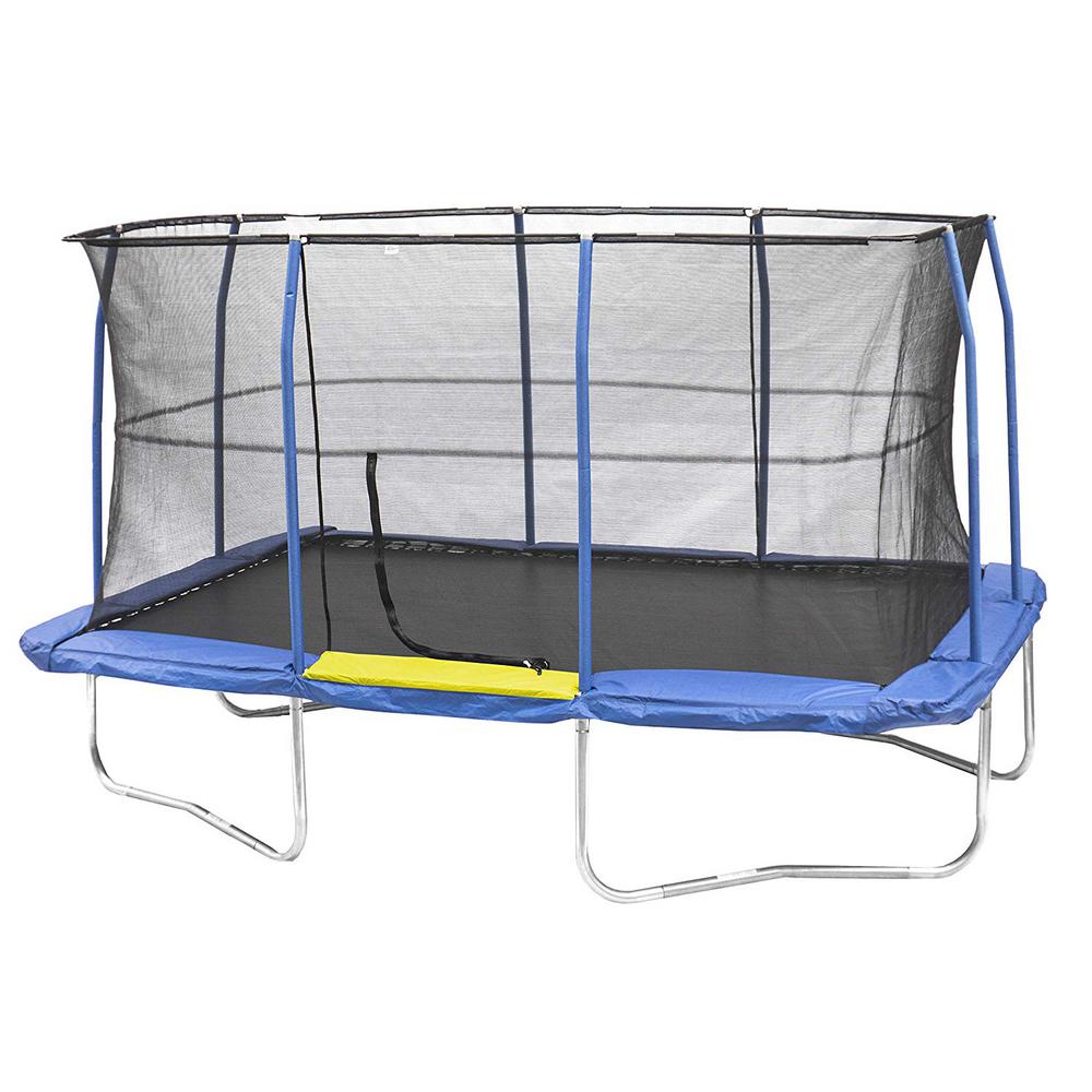 Jumpking 10 Ft By 15 Ft Blue Yellow Rectangular Trampoline Combo Jkrc1015byc3 Dal The Home Depot