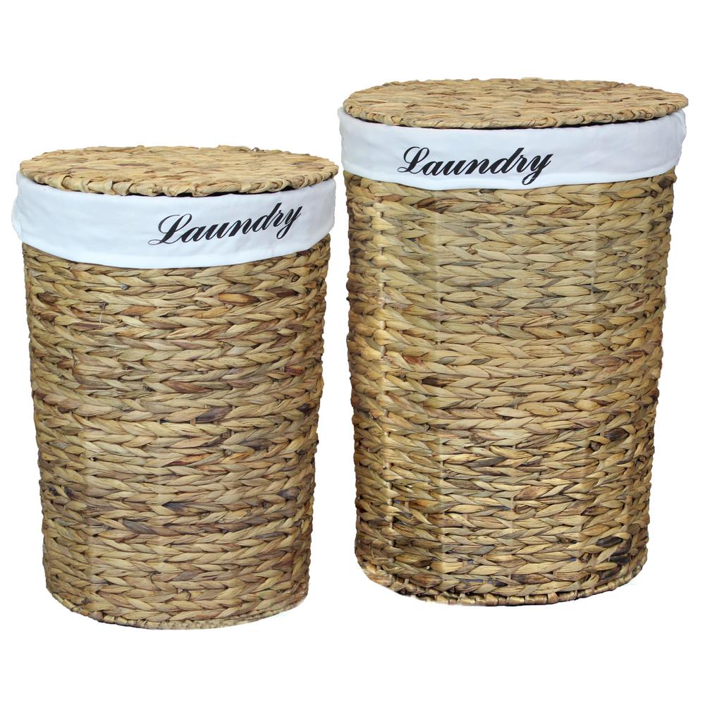 Vintiquewise Natural Water Hyacinth Round Laundry Hamper With Vintiquewise Natural Water Hyacinth Round Laundry Hamper With Removable Linen Liner And Lid Set Of