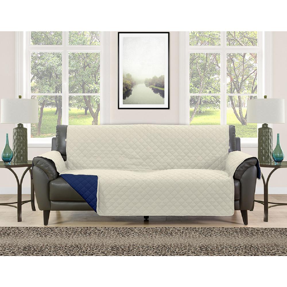 Morgan Home Barrett Cream Navy Microfiber Reversible Couch