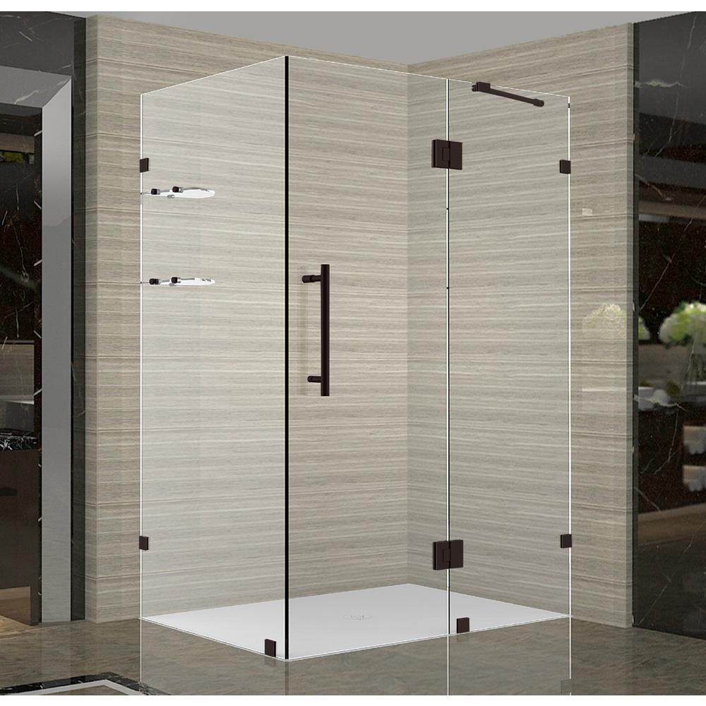 Reviews For Aston Avalux Gs 42 In X 36 72 Frameless Corner Hinged Shower Door With Glass Shelves Bronze Sen992 Nbr 4236 10 The Home Depot Frameless Corner Hinged Shower Door, Corner Shower Glass Doors Home Depot