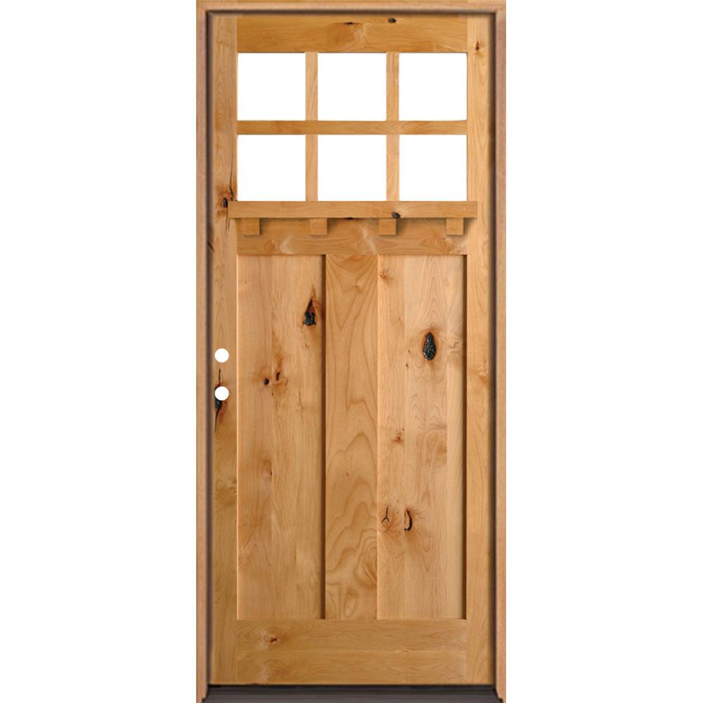 Krosswood Doors 36 in. x 80 in. Craftsman 2 Panel 6Lite w/Dentil Shelf