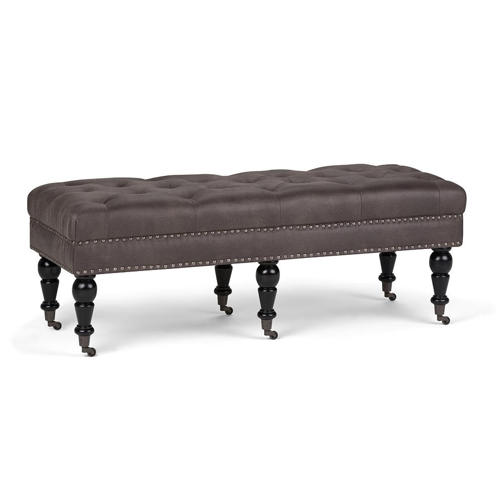 Simpli Home Henley Distressed Slate Grey Tufted Ottoman