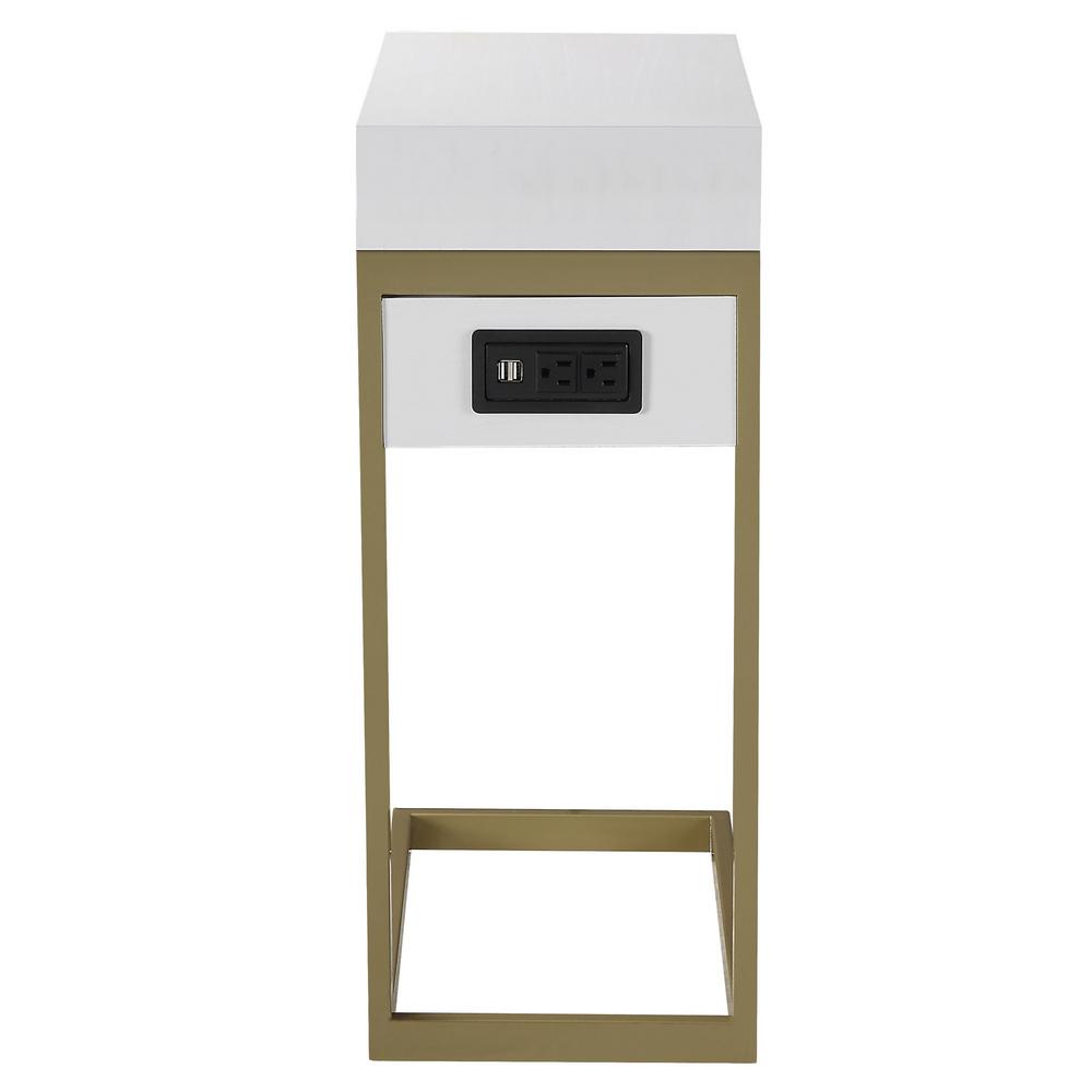 Loft Lyfe Magnus White Gold End Table With 2 Usb Charging