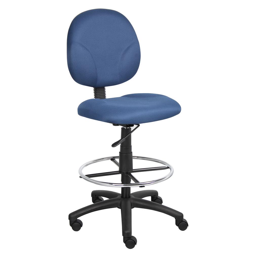 Blue Fabric Drafting Stools With Foot Ring