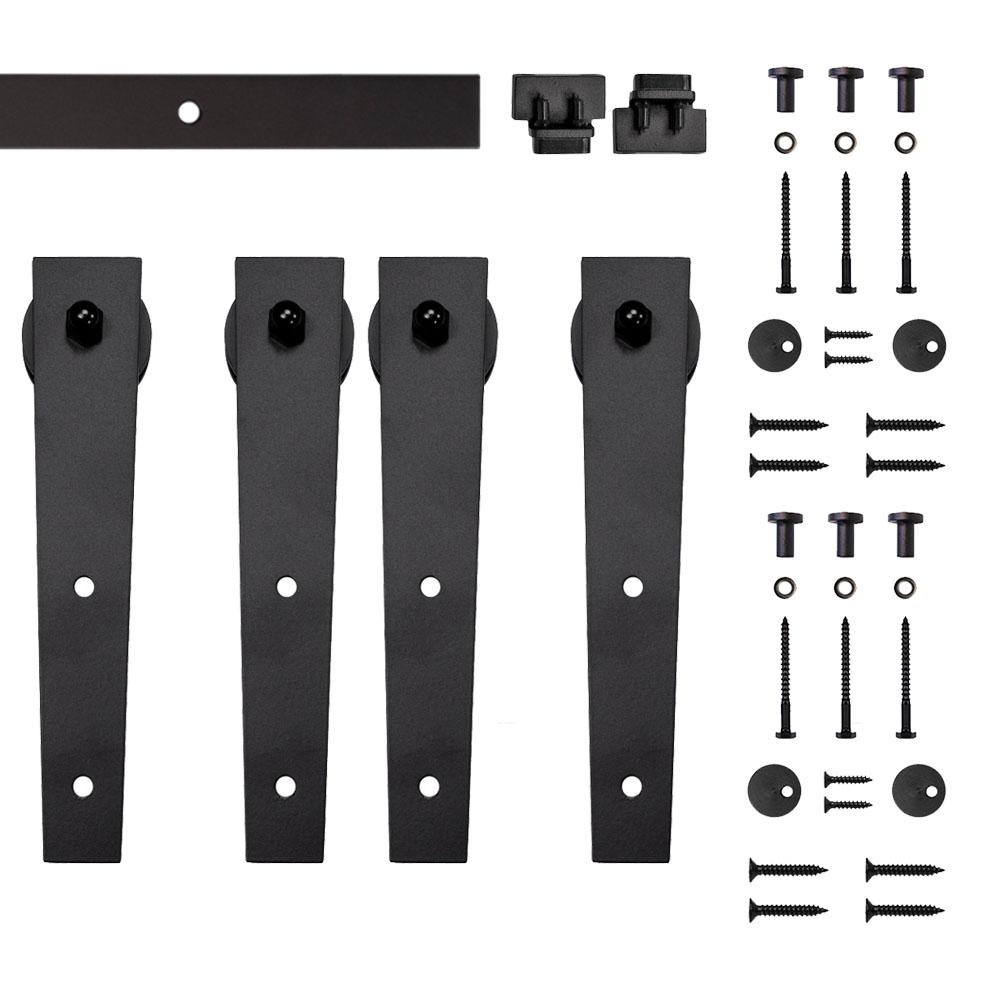 Quiet Glide 4 Ft Black Wedge Mini Sliding Barn Door Hardware Kit For Double Furniture Wood Doors