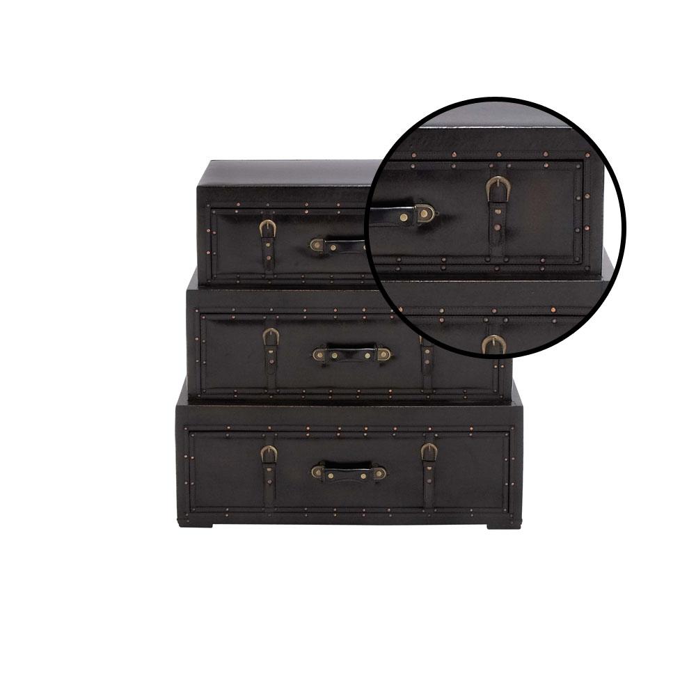 Litton Lane New Traditional Black Leather Wooden Steamer Trunk