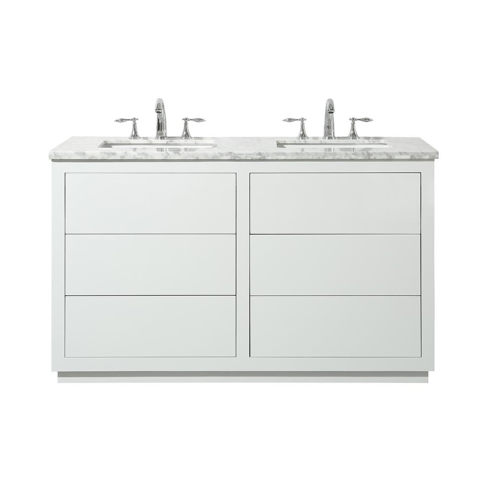 Stufurhome Lang 56 In Bath Vanity White With Marble Stufurhome Lang 56 In Bath Vanity White With Marble Top