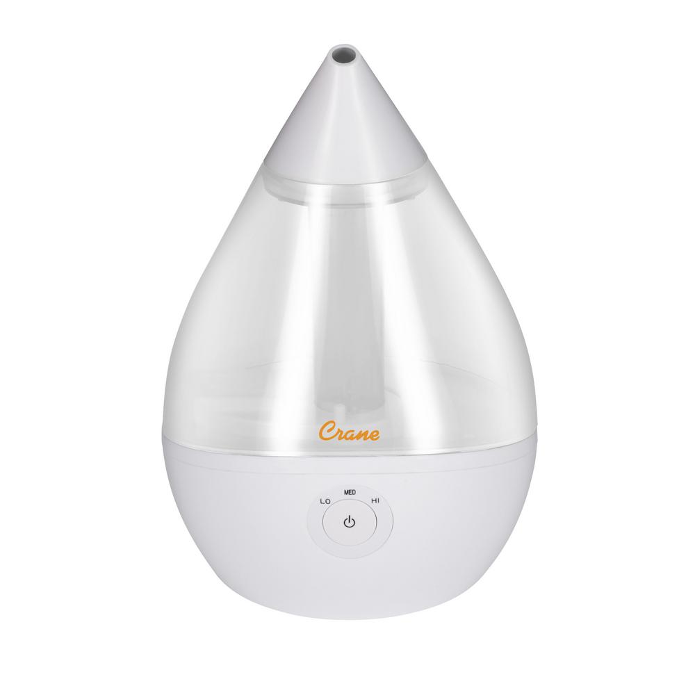 Crane Droplet 0.5 Gal. Ultrasonic Cool Mist Humidifier in Clear/White ...