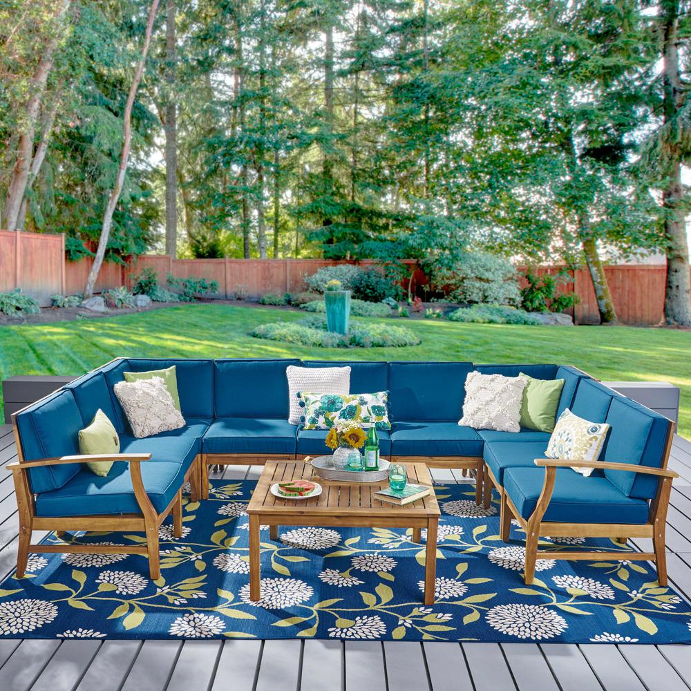 Noble House Giancarlo Teak 10Piece Wood Outdoor Sectional Set with