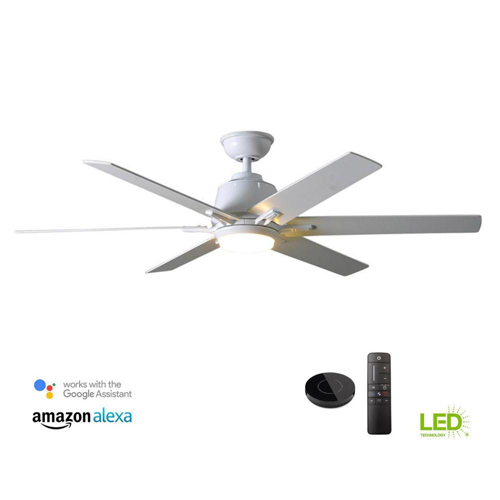 Home Decorators Collection Kensgrove 54 In Integrated Led Indoor White Ceiling Fan With Light Kit Works With Google Assistant And Alexa