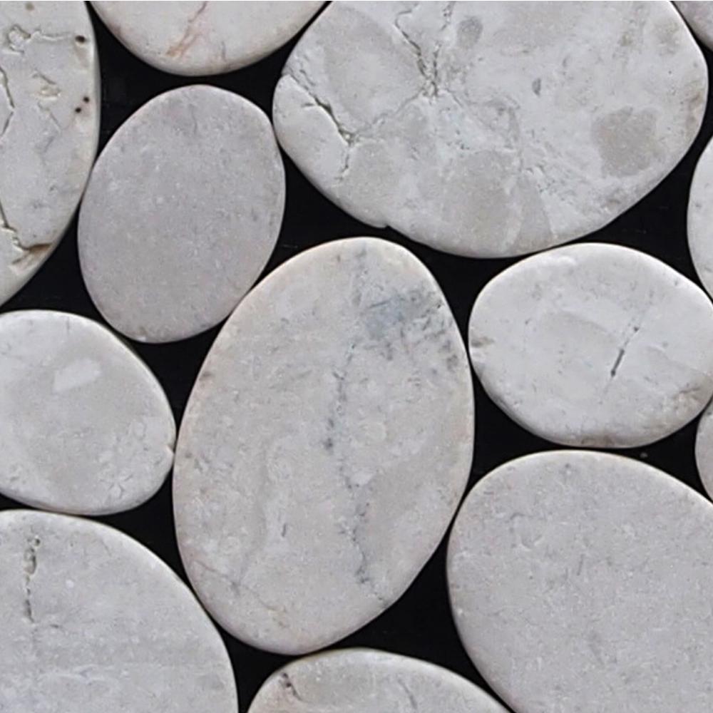 Cruz Bay Pebble Marble Mosaic Tile Sample Color Off White 4 In X