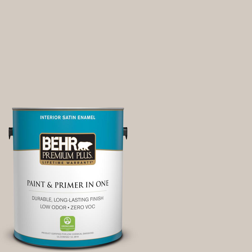 BEHR Premium Plus 1 gal. N2202 Ashen Tan Satin Enamel Zero VOC Interior Paint and Primer in