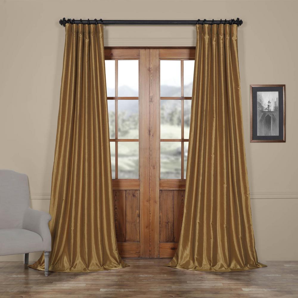 Exclusive Fabrics Furnishings Semi Opaque Flax Gold Vintage Textured Faux Dupioni Silk Curtain 50 In W X 96 In L 1 Panel Pdch Kbs8 96 The Home Depot