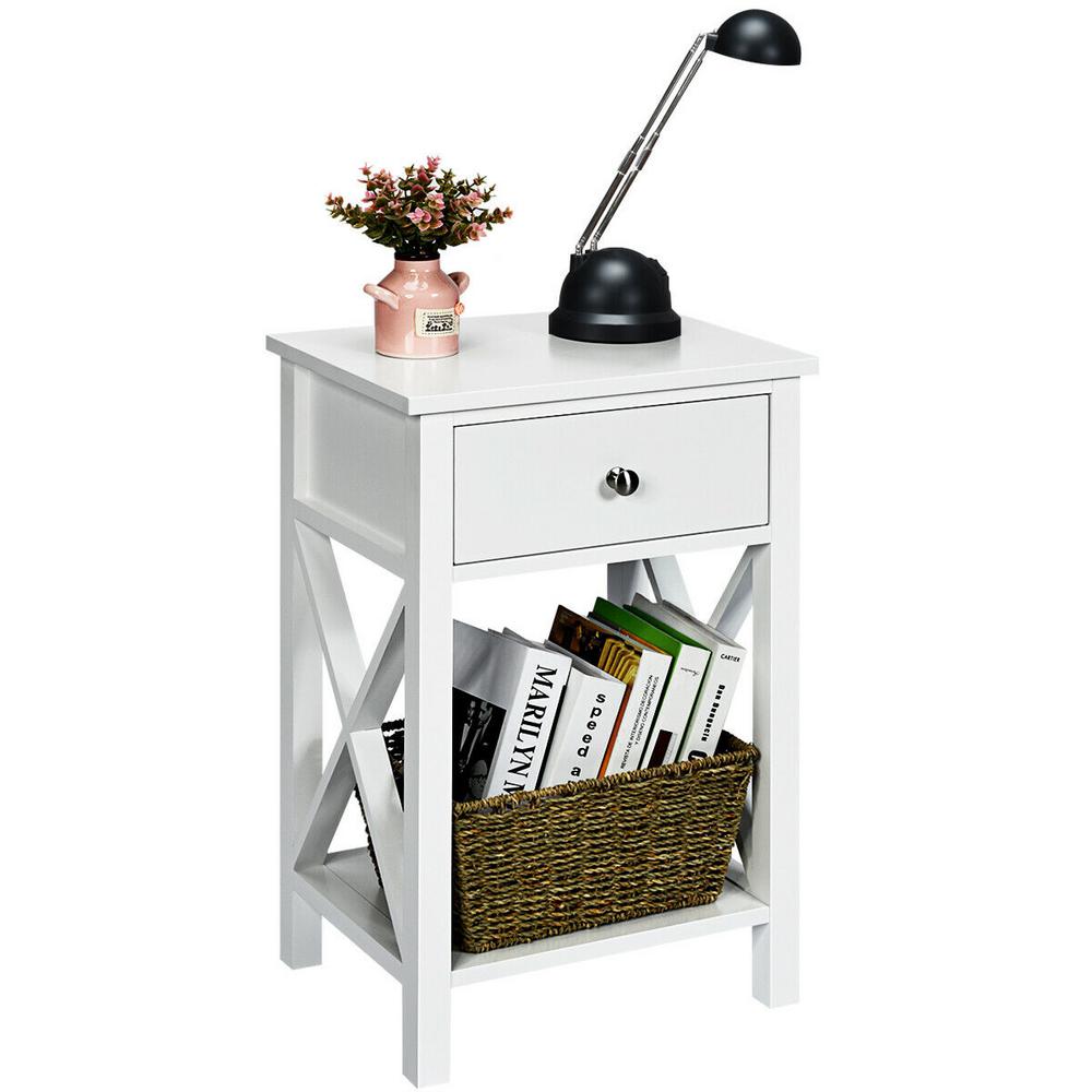 Costway 1 Drawer White End Bedside Table Nightstand Drawer Storage Room Decor With Bottom Shelf 16 In X 12 In X21 In Hw56019wh The Home Depot