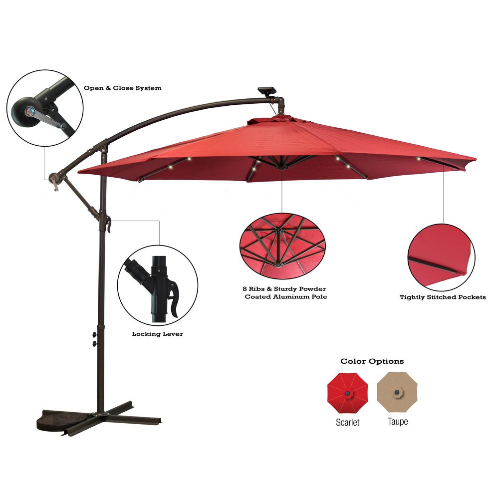 Solar Led Lighting Included Patio Umbrellas Furniture 10 Ft Aluminum Pole Cantilever Solar Patio Umbrella