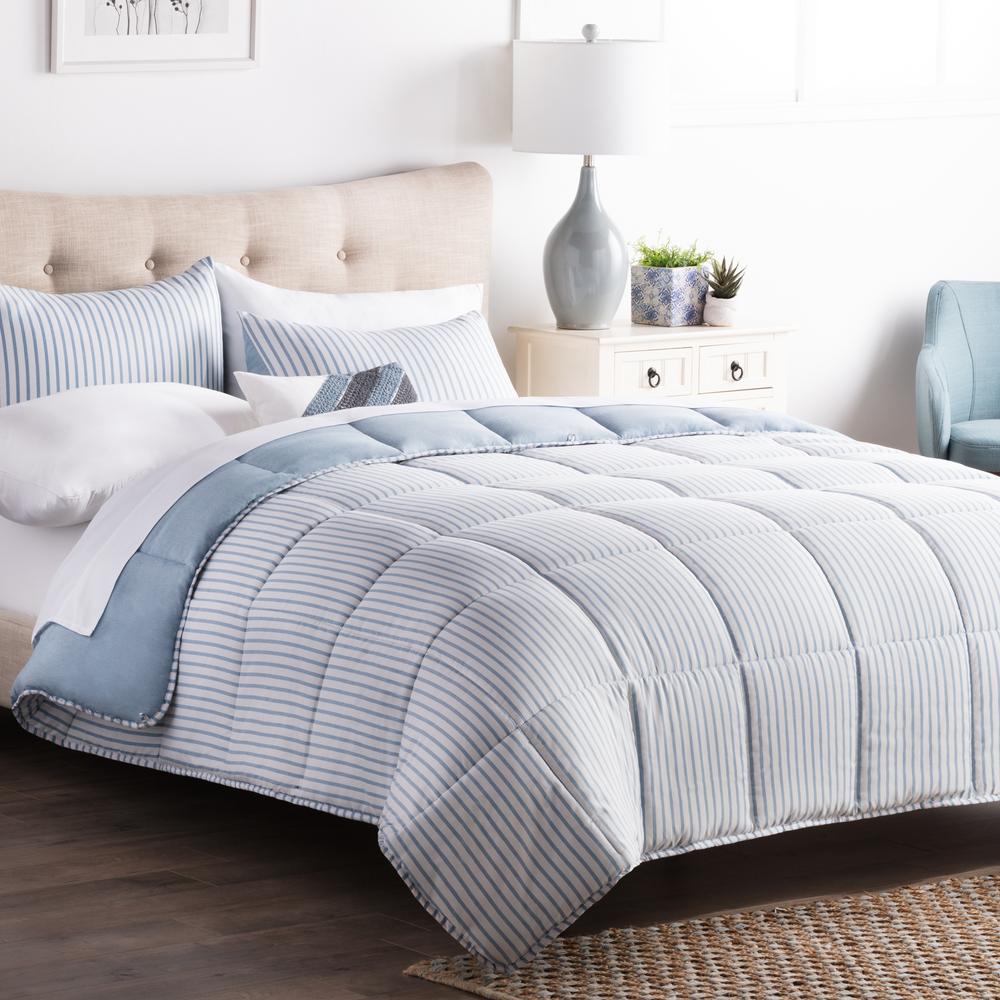 Brookside Striped Reversible Calm Sea Oversized Queen Chambray Striped Reversible Calm Sea Oversized Queen Chambray Comforter Set