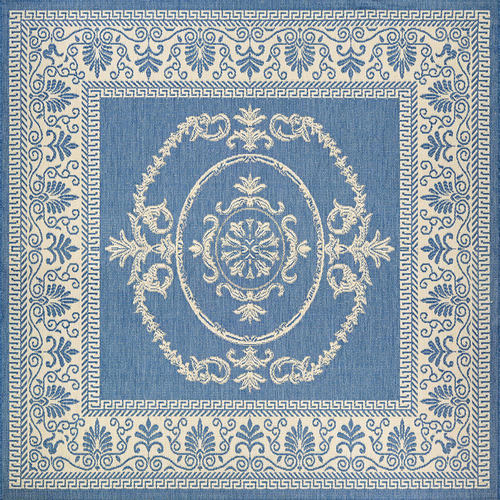 8 X 13 Outdoor Rugs The Home Depot Recife Antique Medallion Champagne Blue 8 Ft X Square Indoor