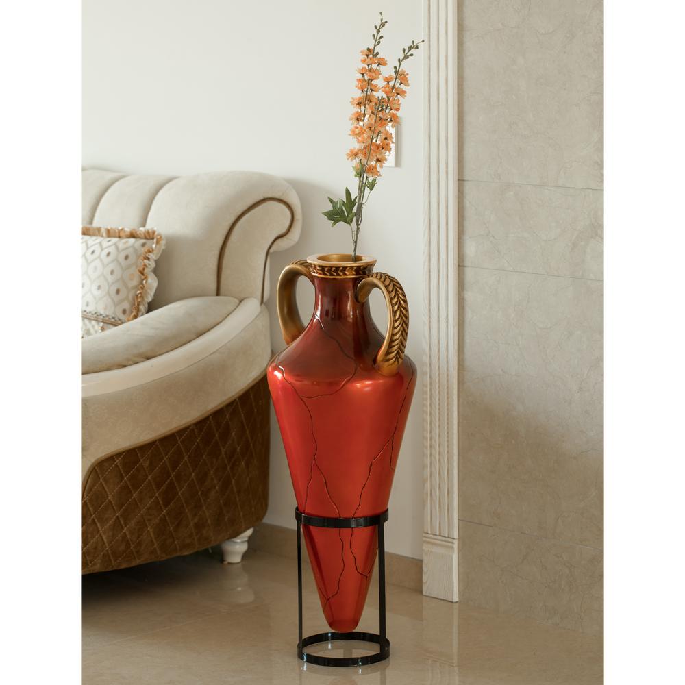 Uniquewise Roman Style 35 in. Tall Red and Gold Large Pointed Amphora