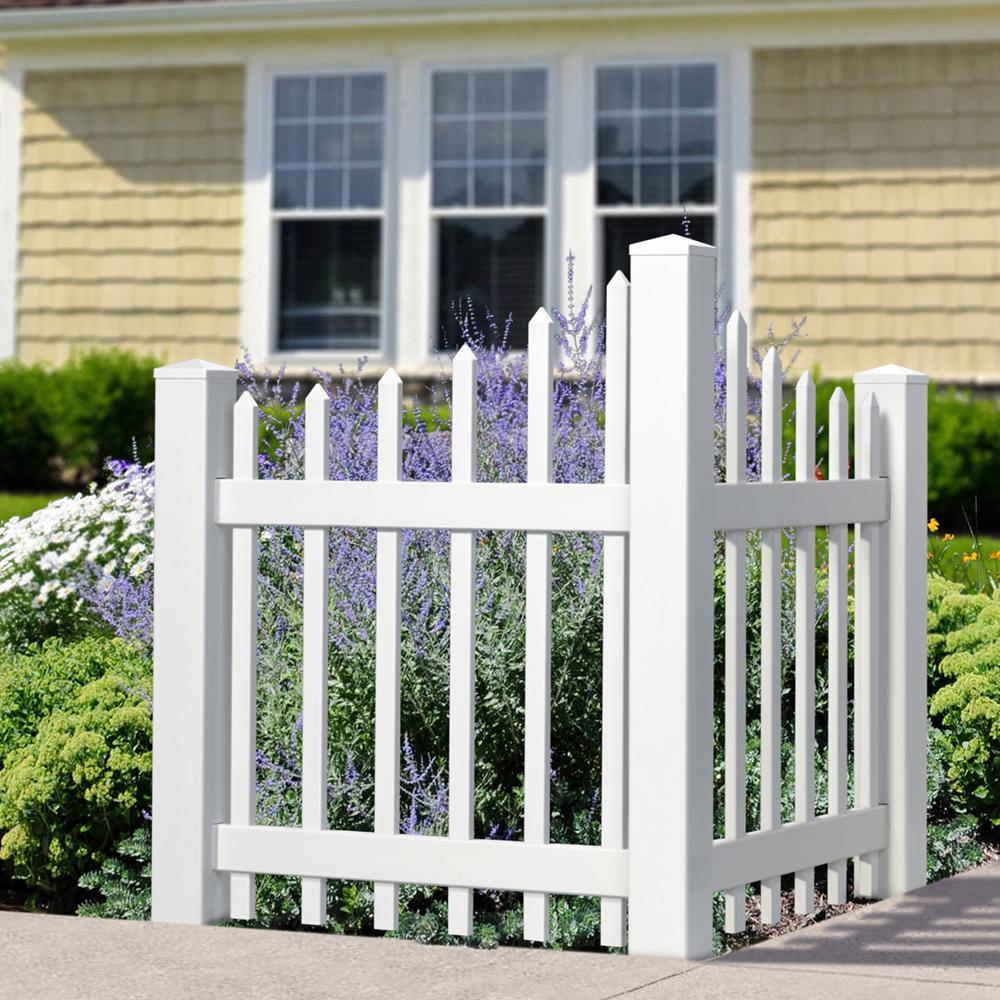 Outdoor Essentials 4 Ft H X 3 Ft W White Vinyl Scalloped Spaced Picket Corner Accent Fence Panel Kit 175841 The Home Depot