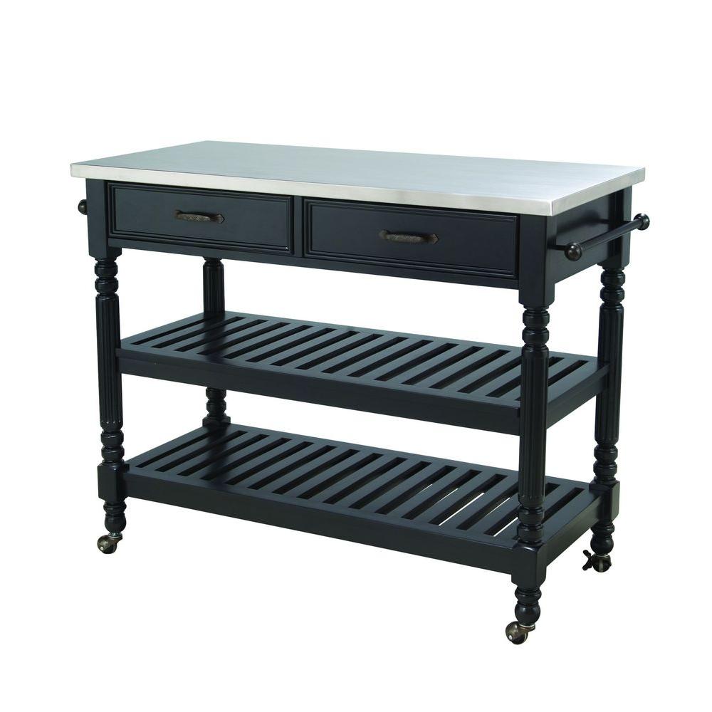 Home Styles Savannah Black Kitchen Cart With Stainless Top ...