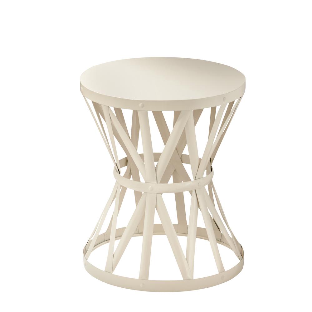 Hampton Bay 18 9 In Chalk White Round Metal Outdoor Patio Garden Stool Hd16023a The Home Depot