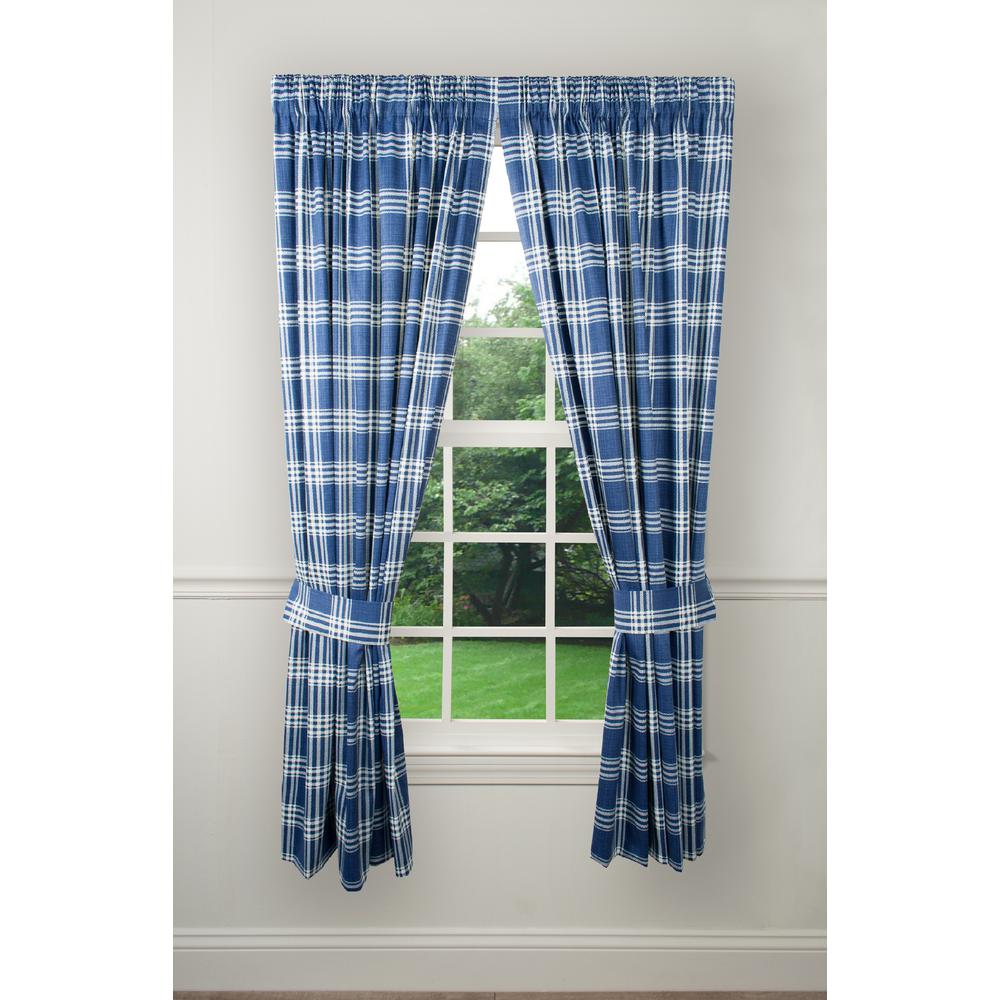84 In W X 84 In L Bartlett Blue Cotton Tailored Pair Curtains