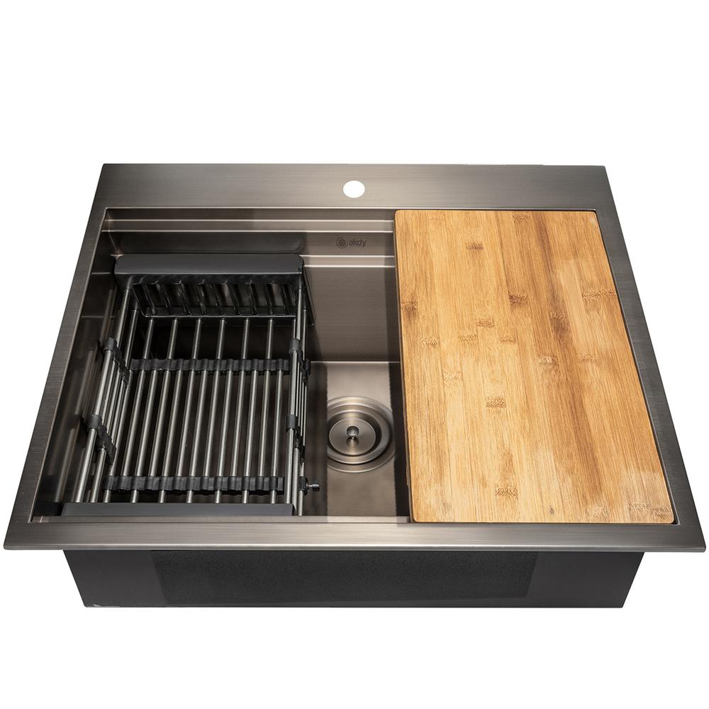 AKDY All-in-One Matte Black Finished Stainless Steel 25 in. x 22 in Home Depot Black Stainless Steel