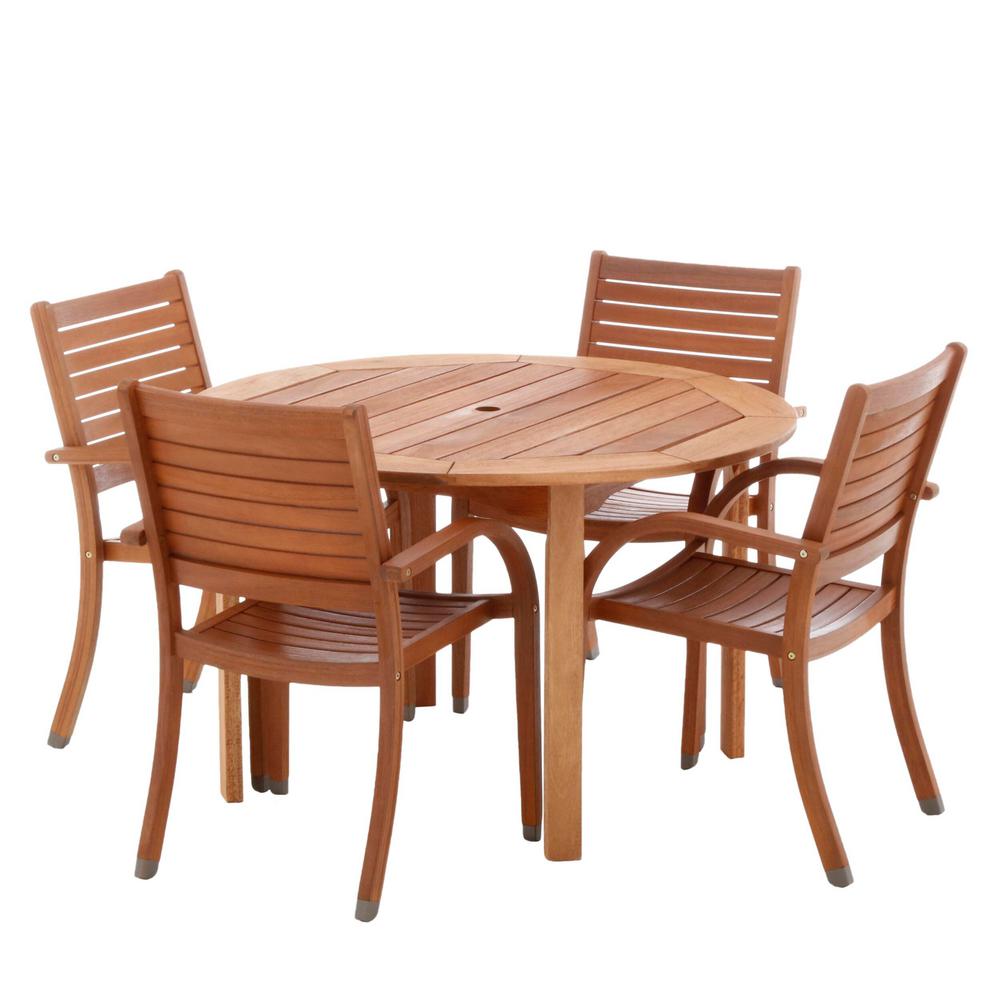 Amazonia Arizona Eucalyptus Wood 5-Piece Round Patio Dining Set