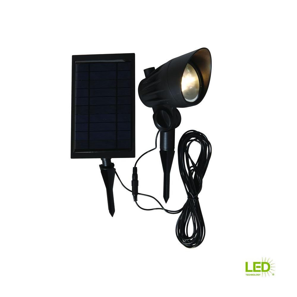 Hampton Bay Solar Spotlights Landscape Flood Lights Solar Black Outdoor Integrated Led 3000k 70 Lumens Landscape Spot Light With Panel And