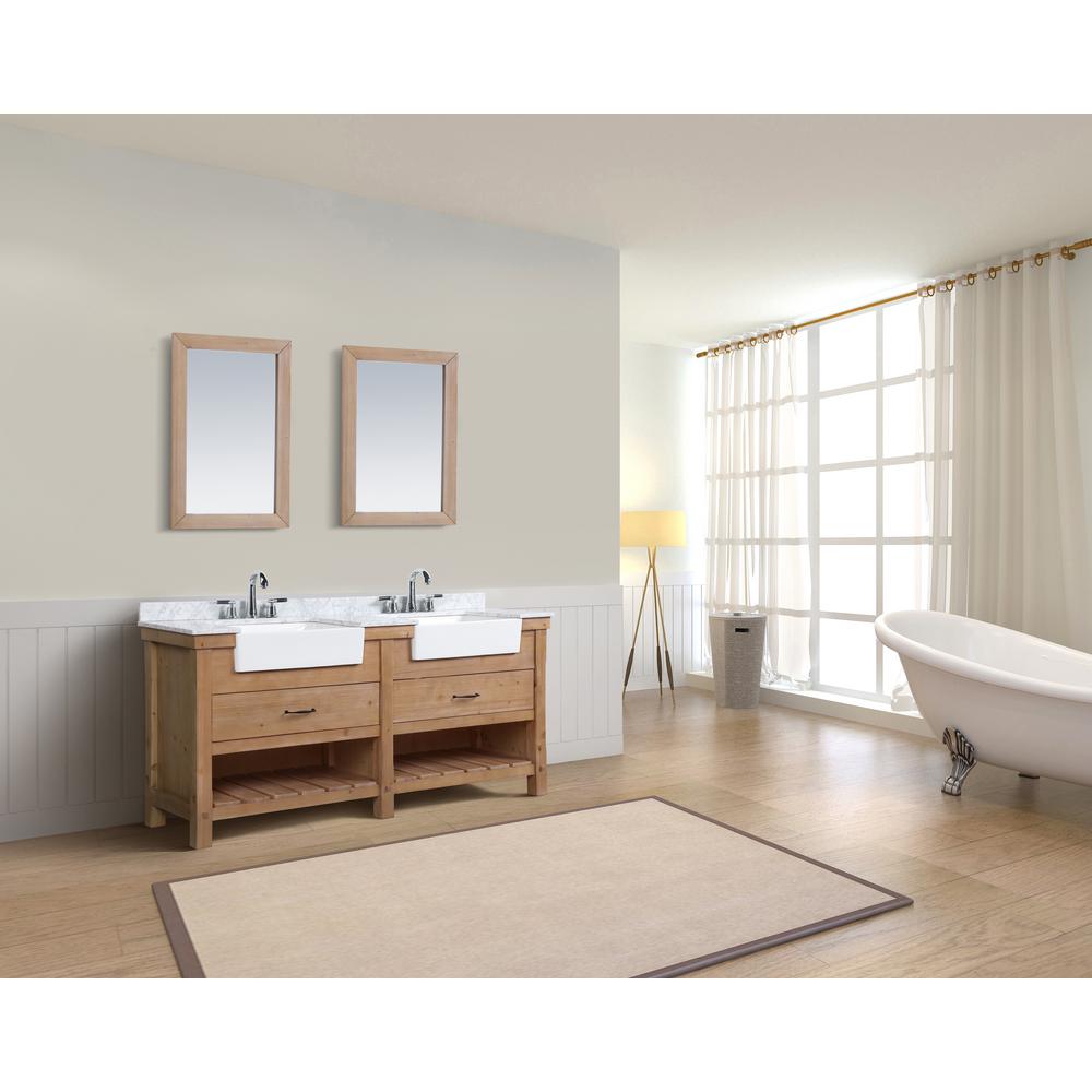 Ari Kitchen And Bath Marina 72 In Double Bath Vanity In Driftwood With Marble Vanity Top In Carrara White With White Farmhouse Basins Akb Marina 72dw The Home Depot