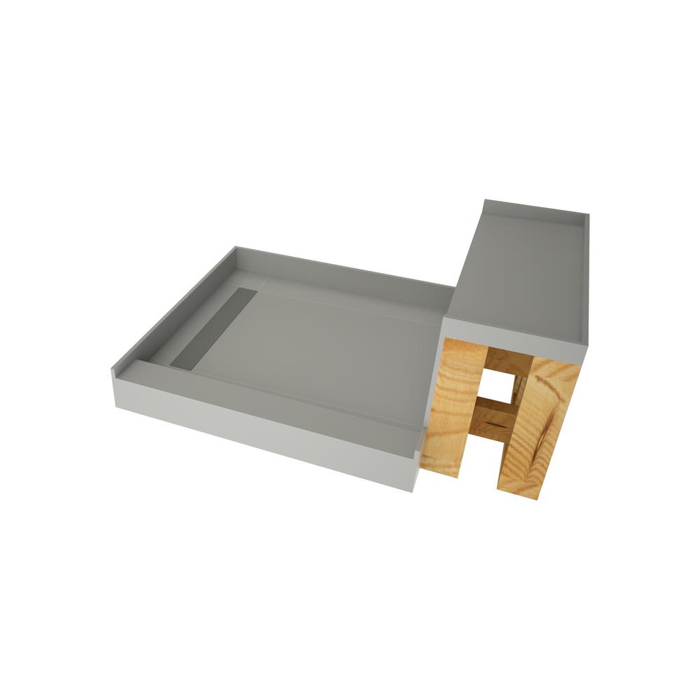 Base'N Bench 36 in. x 48 in. Single Threshold Shower Base in Gray and