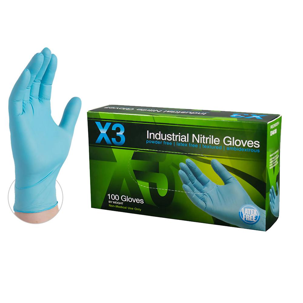 AMMEX X3 Blue Nitrile Industrial PowderFree Disposable Gloves (100