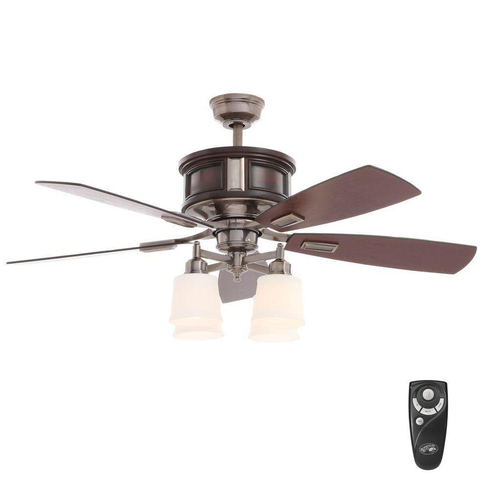 Silver Reversible Blades Hampton Bay Ceiling Fans With Lights Indoor Metal Ceiling Fan With Light Kit And Remote Control