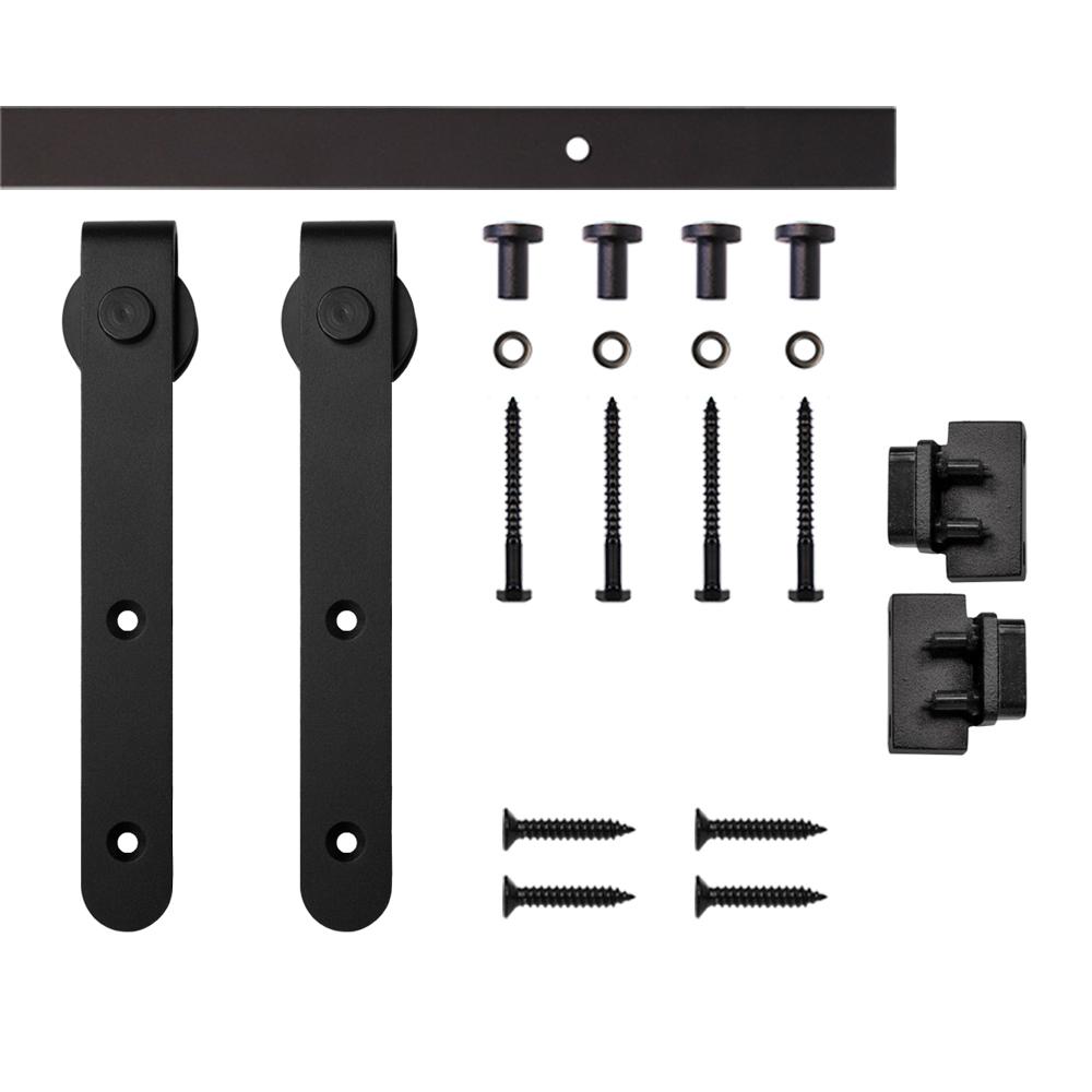 Quiet Glide 5 Ft Black Round Hook Mini Sliding Barn Door Hardware Kit For Single Furniture Wood Doors