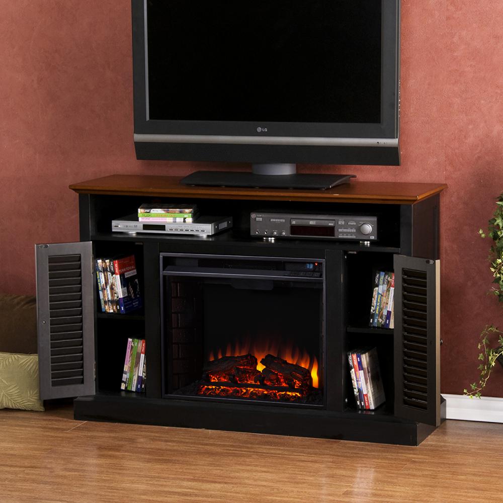 Ontario 48 In W Media Electric Fireplace In Black With Walnut