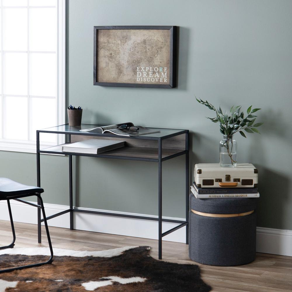 Walker Edison Furniture Company 35 in. Grey Wash Metal and Wood Compact