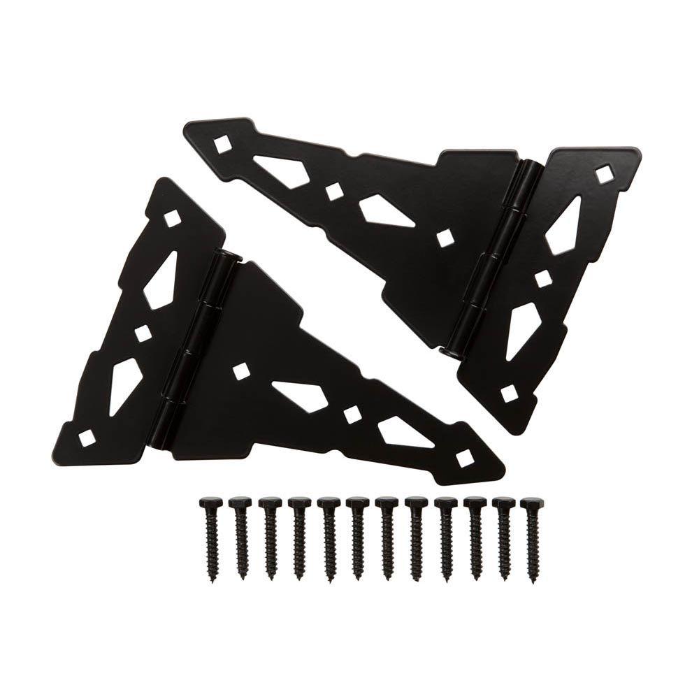Crown Bolt 8 in. Black Heavy Duty Decorative Tee Hinge (2-Pack)