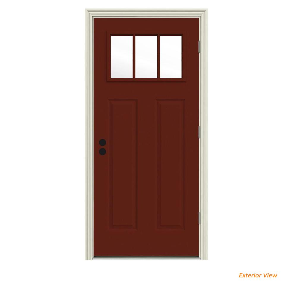 Jeld Wen 34 In X 80 In 3 Lite Craftsman Mesa Red Painted Steel