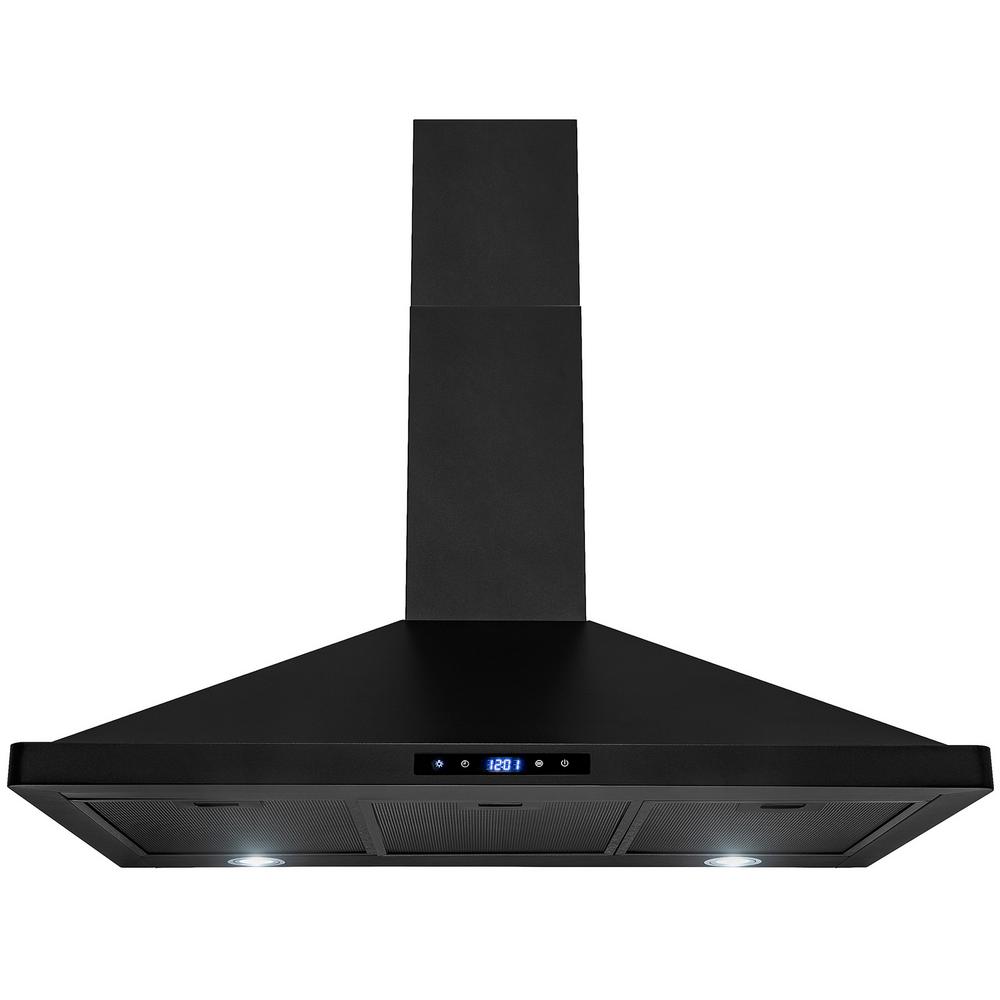 AKDY 36 in. Convertible Kitchen Wall Mount Range Hood with Lights in Black Stainless Steel